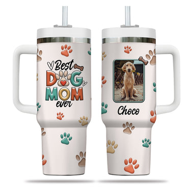 Best Dog Mom Ever 40oz Tumbler, Custom Pet Photo Tumbler 40oz With Handle, Dog Photo Tumbler, Puppies Tumbler with Straw, Dog Lover Tumbler, Favorite Pet Tumbler, Stainless Steel Tumbler, Insulated Tumbler, Pet Photo Gift with Custom Pet Image 04